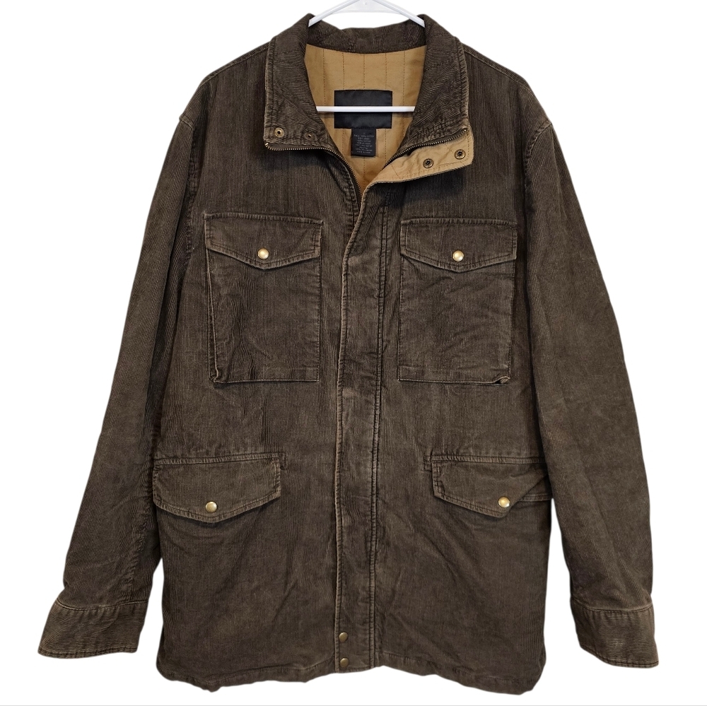 Express Vintage Corduroy Army Green Chore Zip Up Coat Y2K